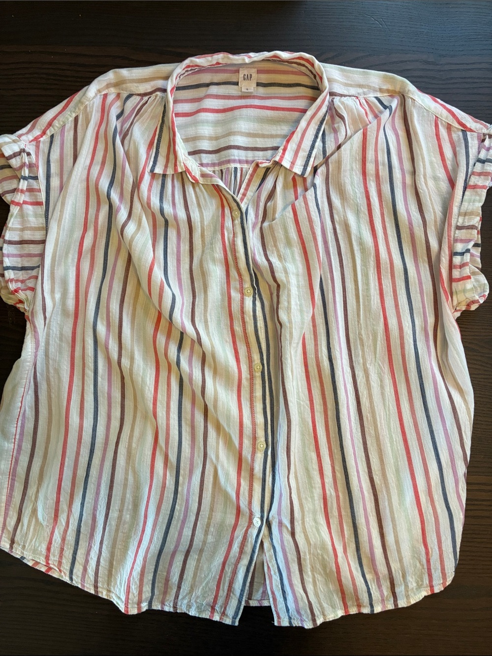 GAP Striped Button-Up Blouse in White with Multi-Color Stripes